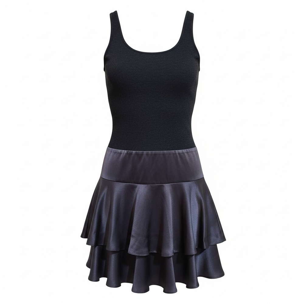 Diane von Furstenberg Wool Silk Dress Womens 6 Charcoal Grey Tiered Ruffle Mini